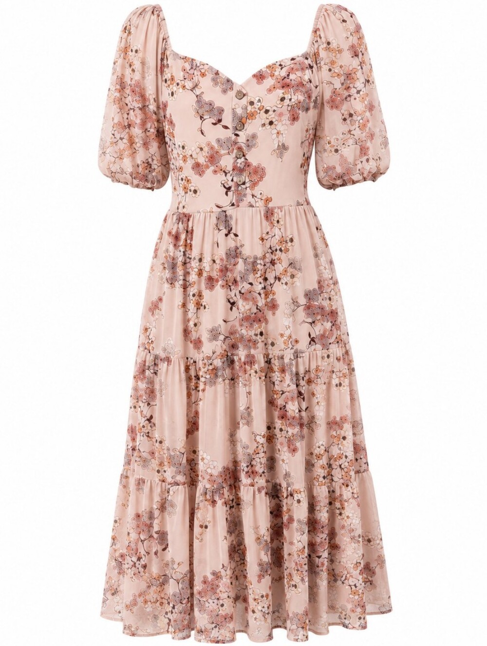 Luxology Floral Cottagecore Puff Sleeve Smocked Tiered Midi Dress L Romantic